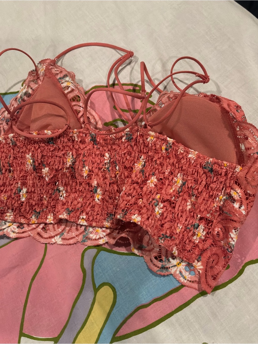 PINK Victoria's Secret Coral Lace Bralette with Floral Accents - Picture 2 of 3